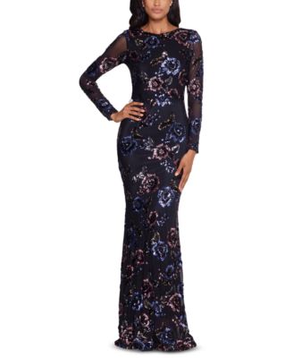 Betsy ☀ Adam Floral Sequined Gown ...